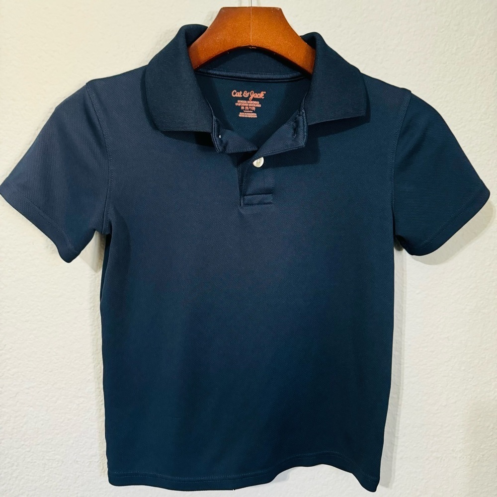 Cat & Jack Navy Blue Boys‎ School Uniform Collared Short Sleeves T-Shirt Sz 8/10